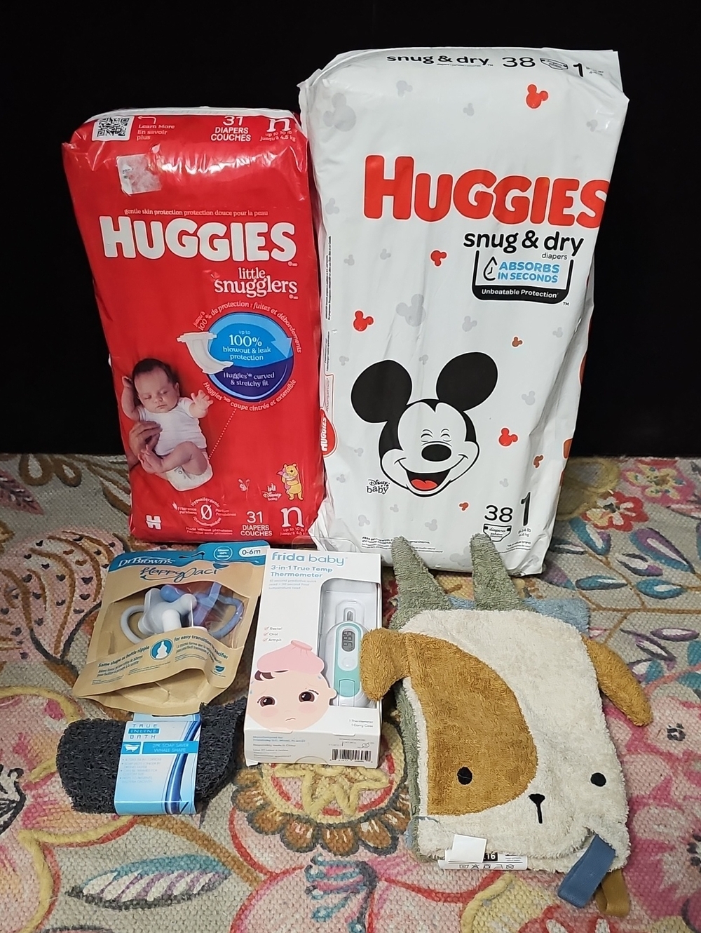 Huggies Diapers NB & SZ 1 And Other Baby Stuff Lot Of 6
